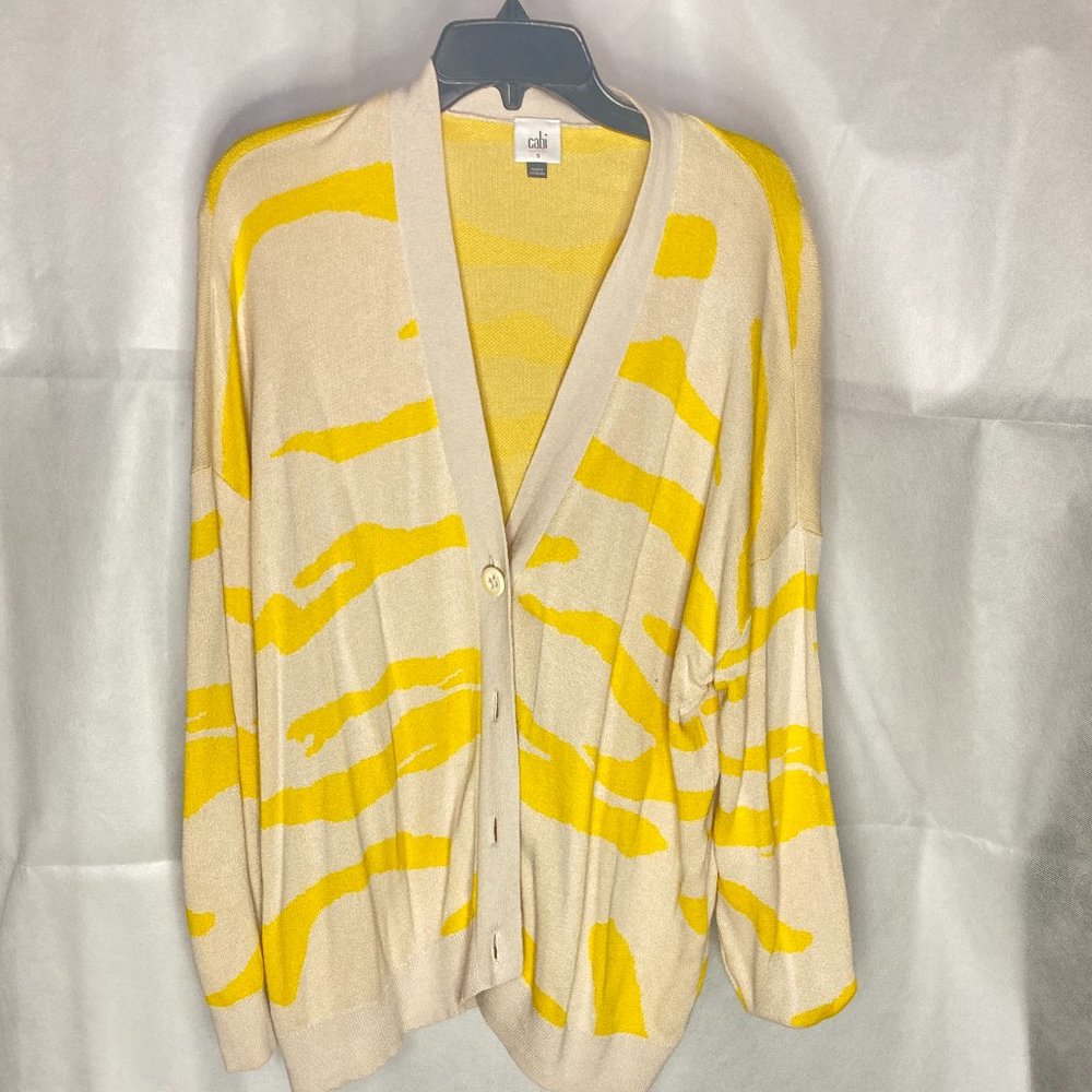 CABI Yellow & Tan Tiger Stripe Cardigan Size S